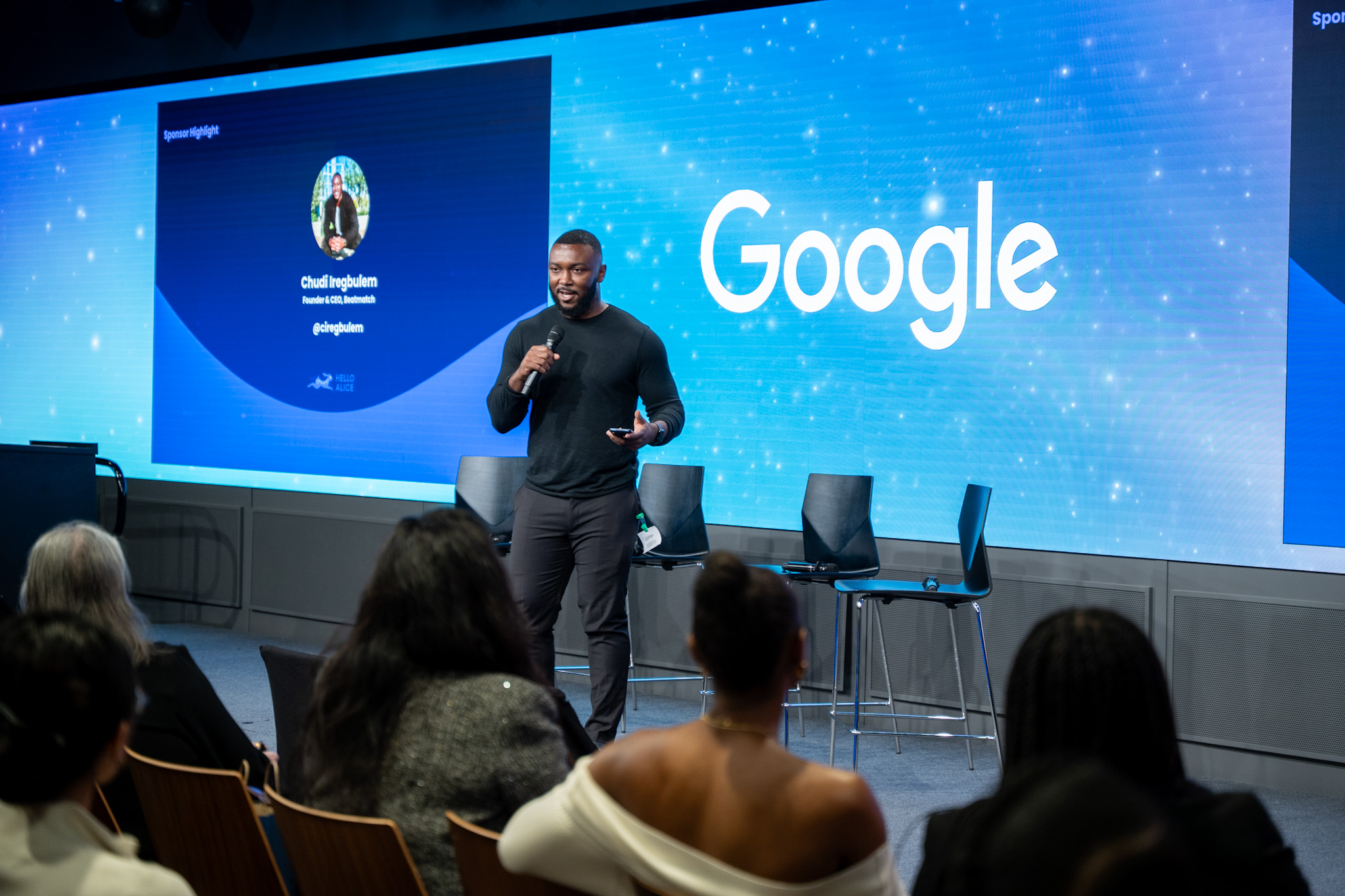 A partner speaker on stage at the LA Main Street Rising Tour stop